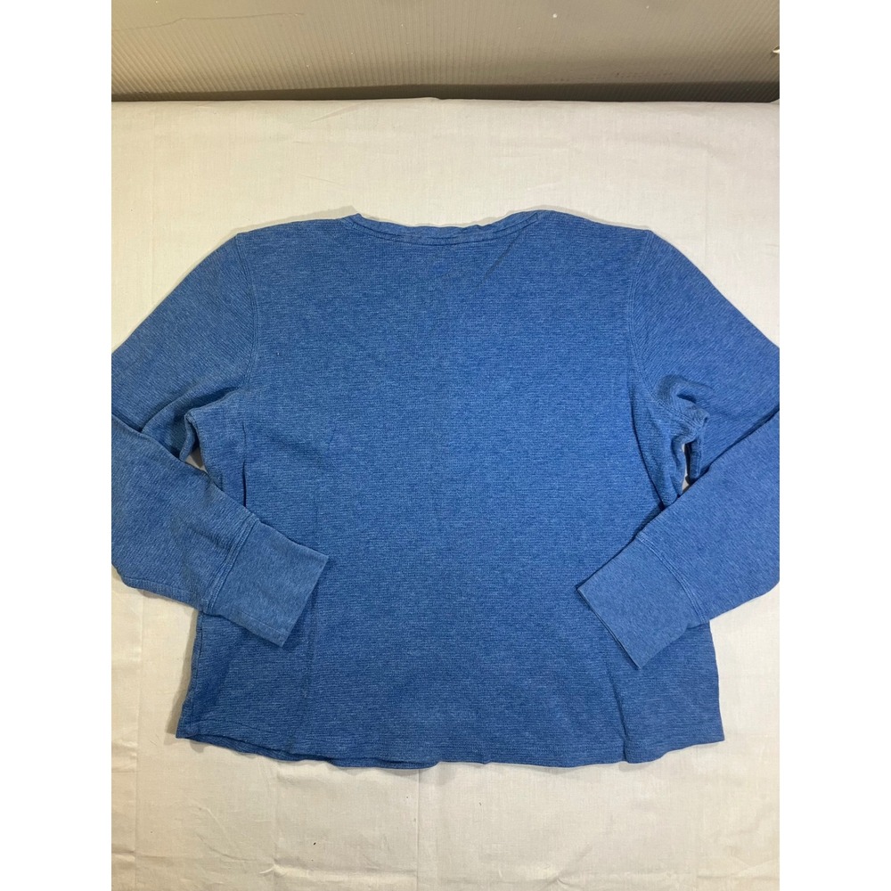 LL Bean Womens XL Pet Blue Waffle Knit Henley Long Sleeve Thermal Top 284110 - Picture 7 of 8